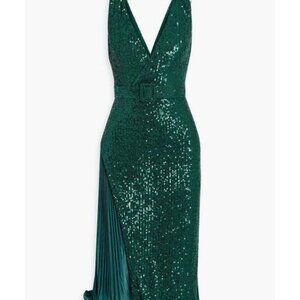BADGLEY MISCHKA Satin-paneled sequined tulle dress - green size 6